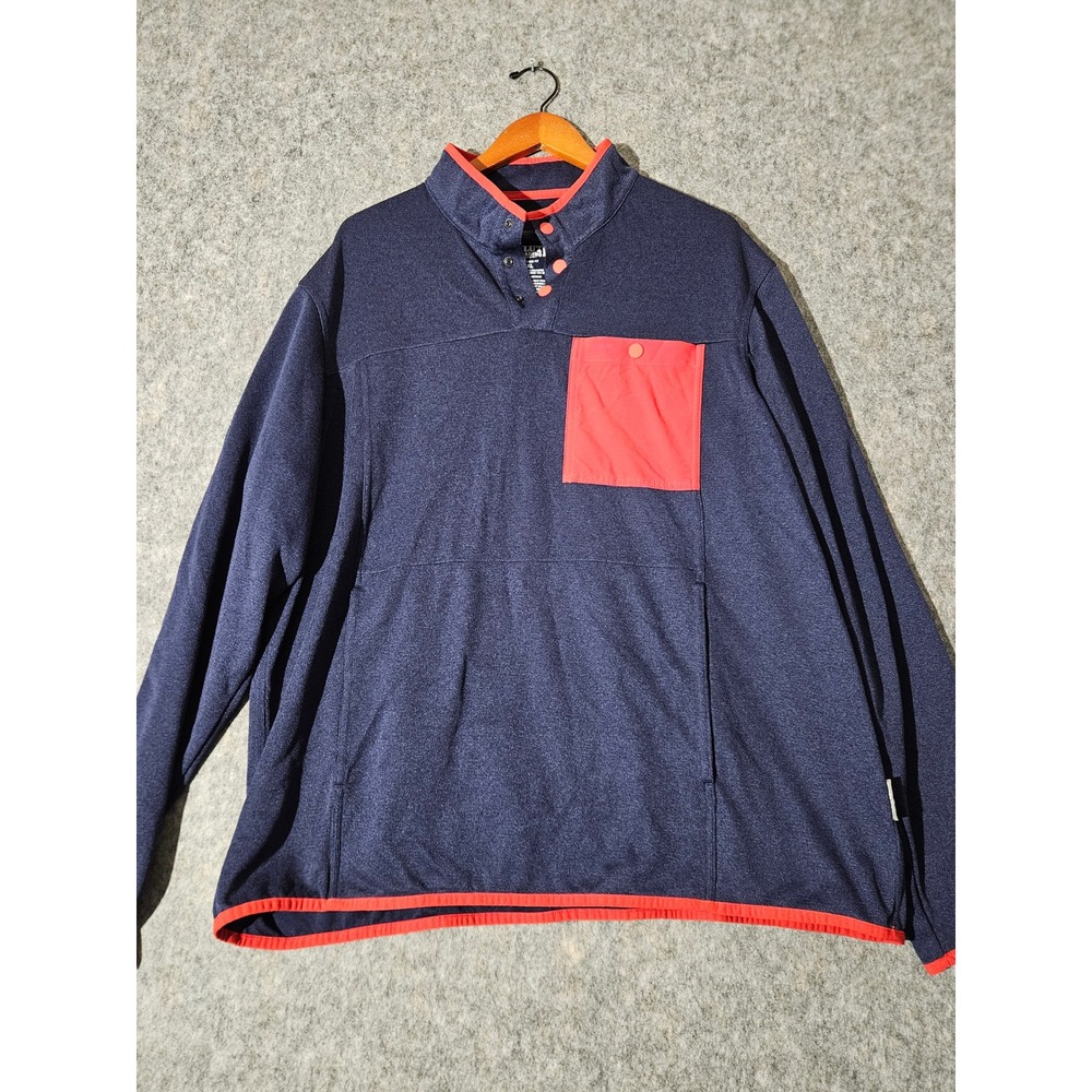 Duluth Trading Co Pullover Mens XL Blue Navy Snap Neck Red Pocket Relaxed Fit